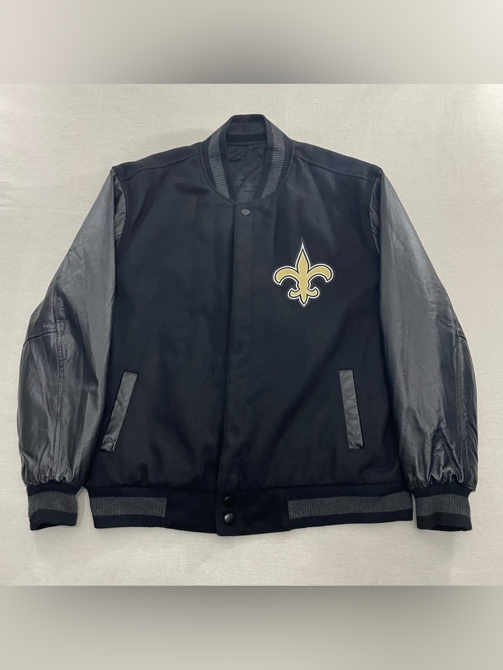 New Orleans NFL Saints Wool & Leather Reversible Jacket Embroidered Men's L EUC